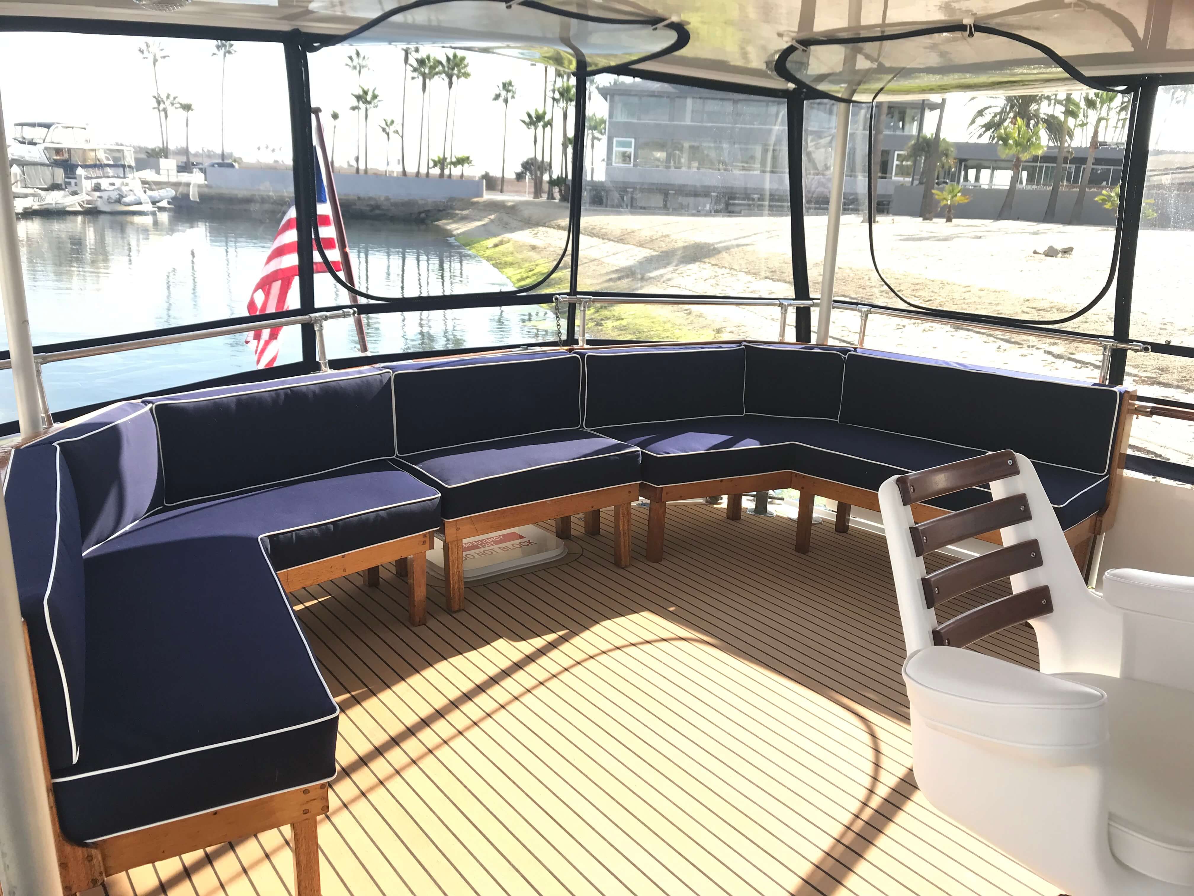 Journey's aft deck, the vintage luxury yacht